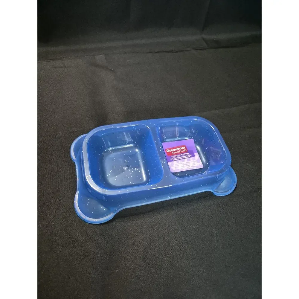 Divided Bowl Blue Non-Skid Food & Water Pet Cat Dog Bowl 16oz Divided Dish